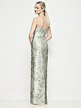 Rear View Thumbnail - Sage Cottage Rose Strapless Pleated U-Wire Floral Satin Column Maxi Dress