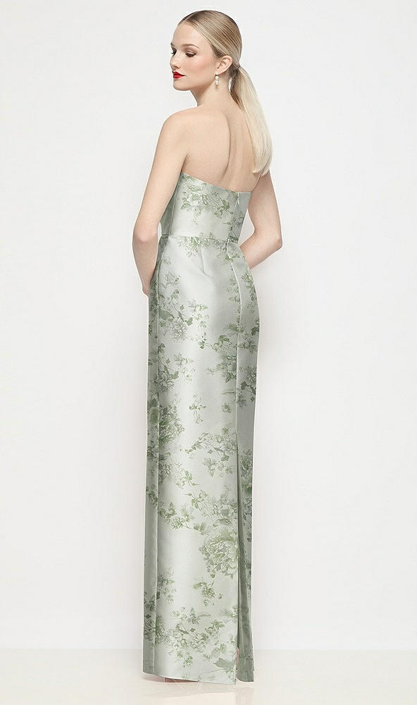 Back View - Sage Cottage Rose Strapless Pleated U-Wire Floral Satin Column Maxi Dress