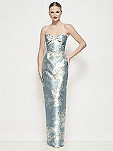 Front View Thumbnail - Porcelain Blue Seraphina Floral Strapless Pleated U-Wire Floral Satin Column Maxi Dress