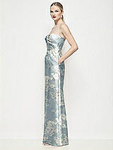 Side View Thumbnail - Porcelain Blue Seraphina Floral Strapless Pleated U-Wire Floral Satin Column Maxi Dress