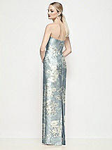 Rear View Thumbnail - Porcelain Blue Seraphina Floral Strapless Pleated U-Wire Floral Satin Column Maxi Dress