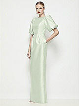Front View Thumbnail - Mint Green Bateau Neck Satin Column Maxi Dress with Puff Sleeves