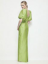 Rear View Thumbnail - Mojito Bateau Neck Satin Column Maxi Dress with Puff Sleeves