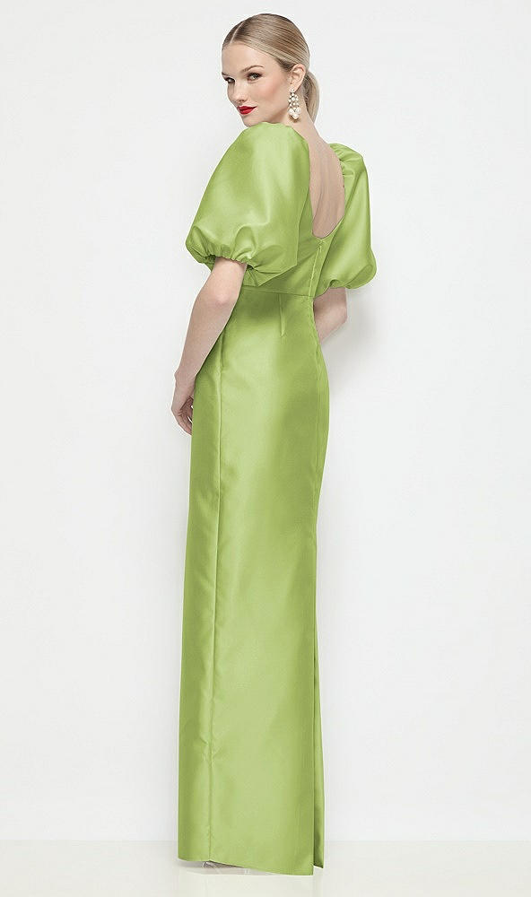 Back View - Mojito Bateau Neck Satin Column Maxi Dress with Puff Sleeves