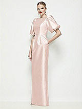 Front View Thumbnail - Blush Bateau Neck Satin Column Maxi Dress with Puff Sleeves