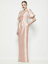 Front View Thumbnail - Cameo Bateau Neck Satin Column Maxi Dress with Puff Sleeves