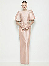 Side View Thumbnail - Cameo Bateau Neck Satin Column Maxi Dress with Puff Sleeves