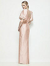 Rear View Thumbnail - Cameo Bateau Neck Satin Column Maxi Dress with Puff Sleeves