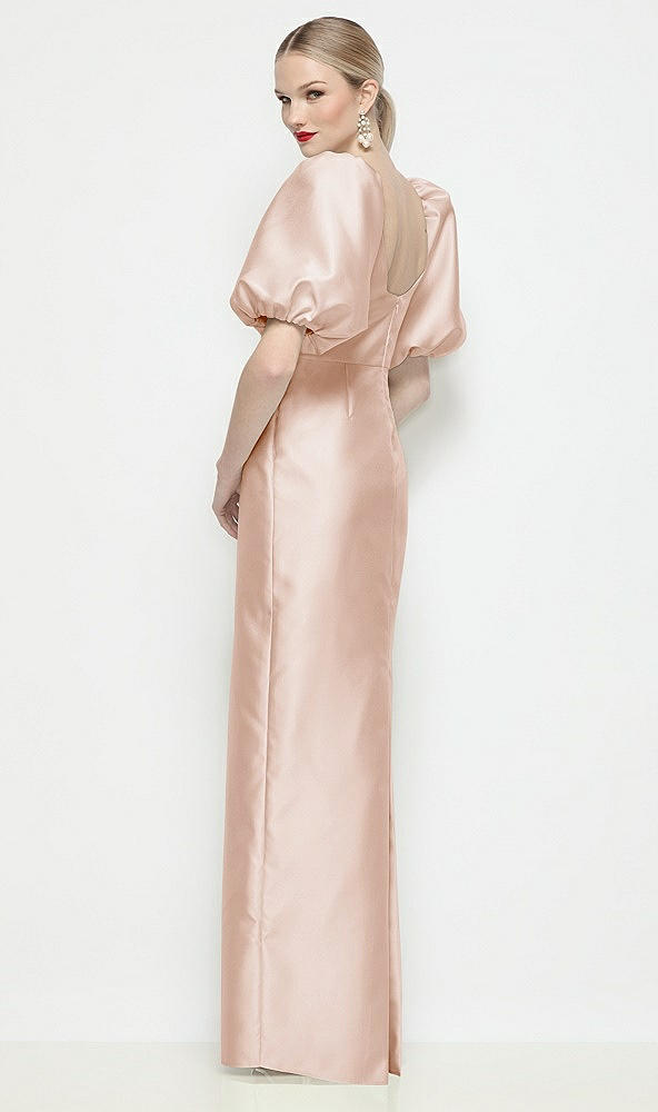 Back View - Cameo Bateau Neck Satin Column Maxi Dress with Puff Sleeves