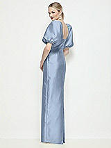 Rear View Thumbnail - Cloudy Bateau Neck Satin Column Maxi Dress with Puff Sleeves