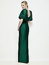 Rear View Thumbnail - Hunter Green Bateau Neck Satin Column Maxi Dress with Puff Sleeves