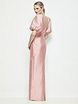Rear View Thumbnail - Rose Bateau Neck Satin Column Maxi Dress with Puff Sleeves