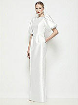Front View Thumbnail - White Bateau Neck Satin Column Maxi Dress with Puff Sleeves