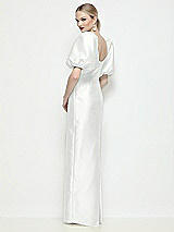 Rear View Thumbnail - White Bateau Neck Satin Column Maxi Dress with Puff Sleeves