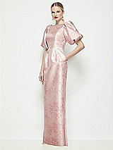 Side View Thumbnail - Bow And Blossom Print Bateau Neck Floral Satin Column Maxi Dress with Puff Sleeves