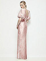 Rear View Thumbnail - Bow And Blossom Print Bateau Neck Floral Satin Column Maxi Dress with Puff Sleeves