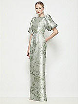Side View Thumbnail - Sage Cottage Rose Bateau Neck Floral Satin Column Maxi Dress with Puff Sleeves