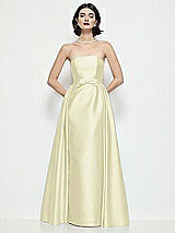 Front View Thumbnail - Butter Yellow Strapless Bow-Waist Satin Column Dress with Overskirt