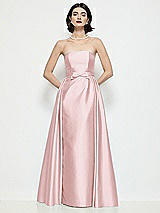 Front View Thumbnail - Ballet Pink Strapless Bow-Waist Satin Column Dress with Overskirt