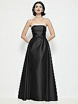 Front View Thumbnail - Black Strapless Bow-Waist Satin Column Dress with Overskirt