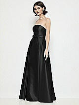 Side View Thumbnail - Black Strapless Bow-Waist Satin Column Dress with Overskirt