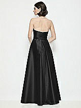 Rear View Thumbnail - Black Strapless Bow-Waist Satin Column Dress with Overskirt