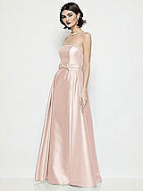 Side View Thumbnail - Blush Strapless Bow-Waist Satin Column Dress with Overskirt