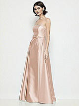 Side View Thumbnail - Cameo Strapless Bow-Waist Satin Column Dress with Overskirt
