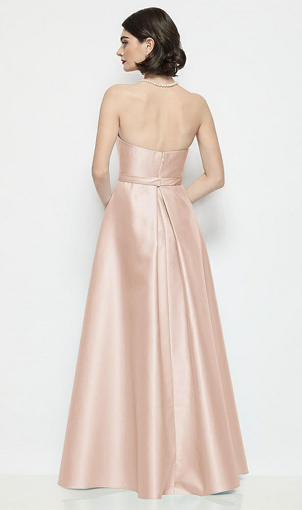 Back View - Cameo Strapless Bow-Waist Satin Column Dress with Overskirt