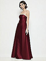 Side View Thumbnail - Cabernet Strapless Bow-Waist Satin Column Dress with Overskirt