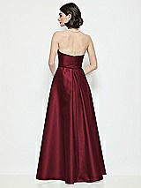 Rear View Thumbnail - Cabernet Strapless Bow-Waist Satin Column Dress with Overskirt