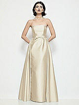 Front View Thumbnail - Champagne Strapless Bow-Waist Satin Column Dress with Overskirt