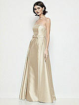 Side View Thumbnail - Champagne Strapless Bow-Waist Satin Column Dress with Overskirt
