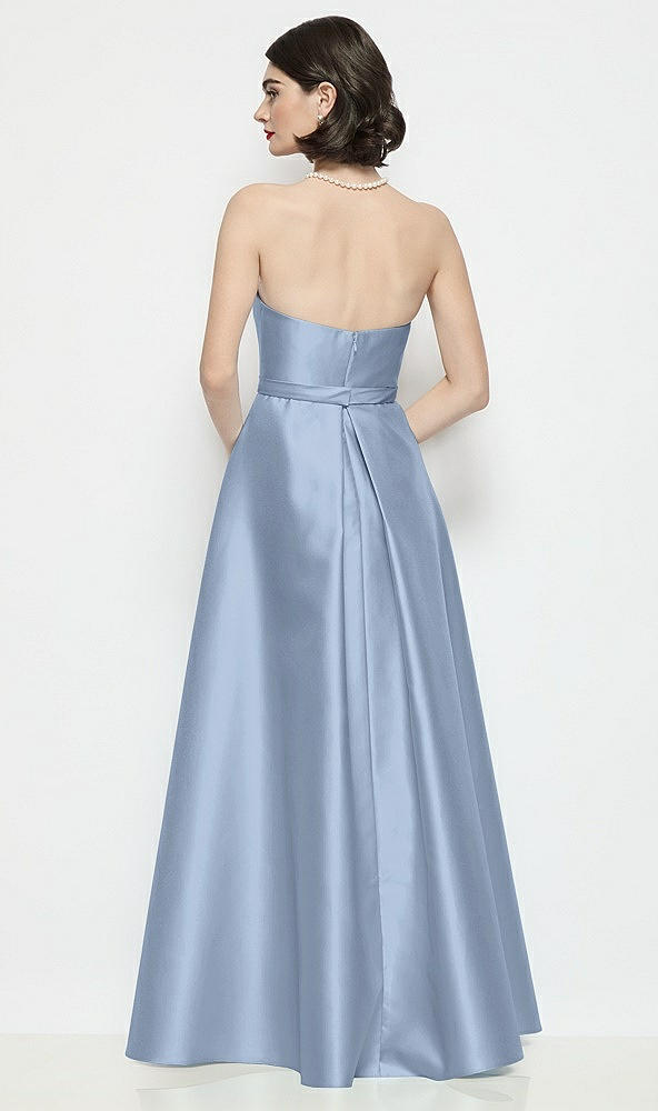 Back View - Cloudy Strapless Bow-Waist Satin Column Dress with Overskirt