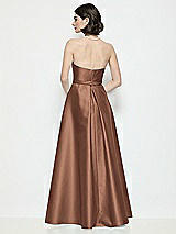 Rear View Thumbnail - Cognac Strapless Bow-Waist Satin Column Dress with Overskirt