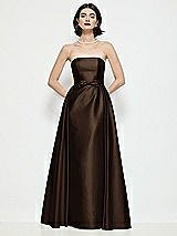 Front View Thumbnail - Espresso Strapless Bow-Waist Satin Column Dress with Overskirt