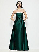 Front View Thumbnail - Evergreen Strapless Bow-Waist Satin Column Dress with Overskirt