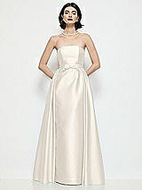 Front View Thumbnail - Ivory Strapless Bow-Waist Satin Column Dress with Overskirt