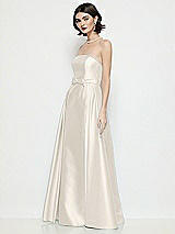 Side View Thumbnail - Ivory Strapless Bow-Waist Satin Column Dress with Overskirt