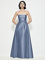 Front View Thumbnail - Larkspur Blue Strapless Bow-Waist Satin Column Dress with Overskirt