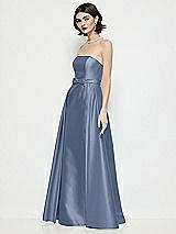 Side View Thumbnail - Larkspur Blue Strapless Bow-Waist Satin Column Dress with Overskirt
