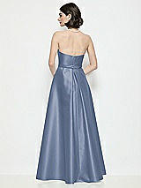 Rear View Thumbnail - Larkspur Blue Strapless Bow-Waist Satin Column Dress with Overskirt