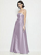 Side View Thumbnail - Lilac Haze Strapless Bow-Waist Satin Column Dress with Overskirt