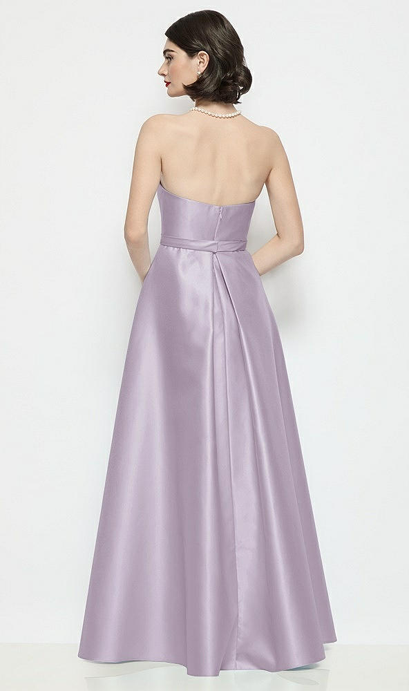 Back View - Lilac Haze Strapless Bow-Waist Satin Column Dress with Overskirt