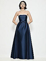Front View Thumbnail - Midnight Navy Strapless Bow-Waist Satin Column Dress with Overskirt