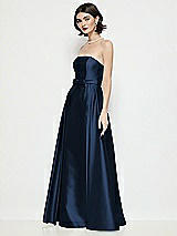 Side View Thumbnail - Midnight Navy Strapless Bow-Waist Satin Column Dress with Overskirt