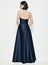 Rear View Thumbnail - Midnight Navy Strapless Bow-Waist Satin Column Dress with Overskirt