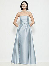 Front View Thumbnail - Mist Strapless Bow-Waist Satin Column Dress with Overskirt