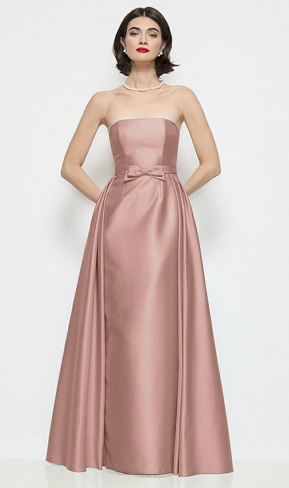 Front View - Neu Nude Strapless Bow-Waist Satin Column Dress with Overskirt