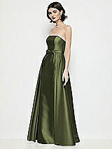 Side View Thumbnail - Olive Green Strapless Bow-Waist Satin Column Dress with Overskirt
